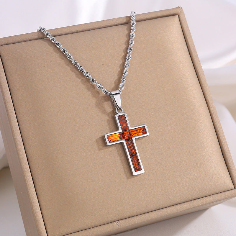 Eleganza Damen Ing-Stil Diamant Kreuz Halskette