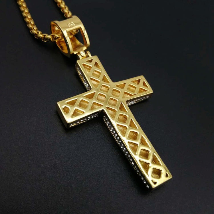 Eleganza Damen Titanstahl Vergoldete Diamant Kreuz Halskette