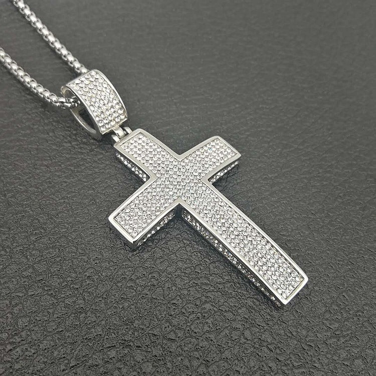 Eleganza Damen Titanstahl Vergoldete Diamant Kreuz Halskette