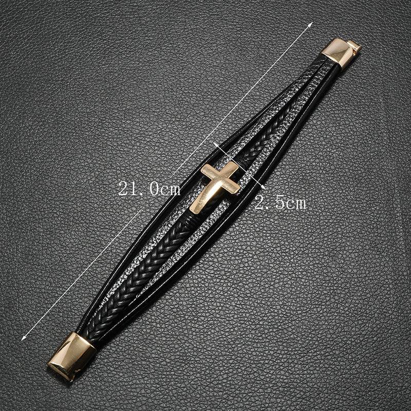 Eleganza Herren Lederarmband mit Kreuz