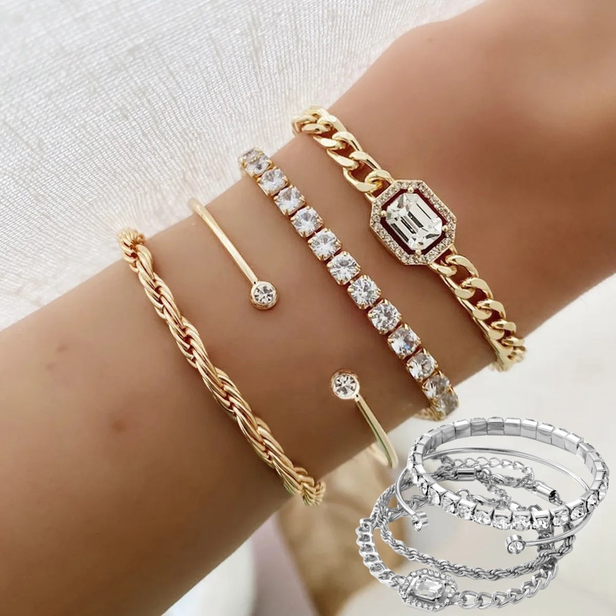 Eleganza Damen 4-teiliges Vintage-Punk-Armband-Set