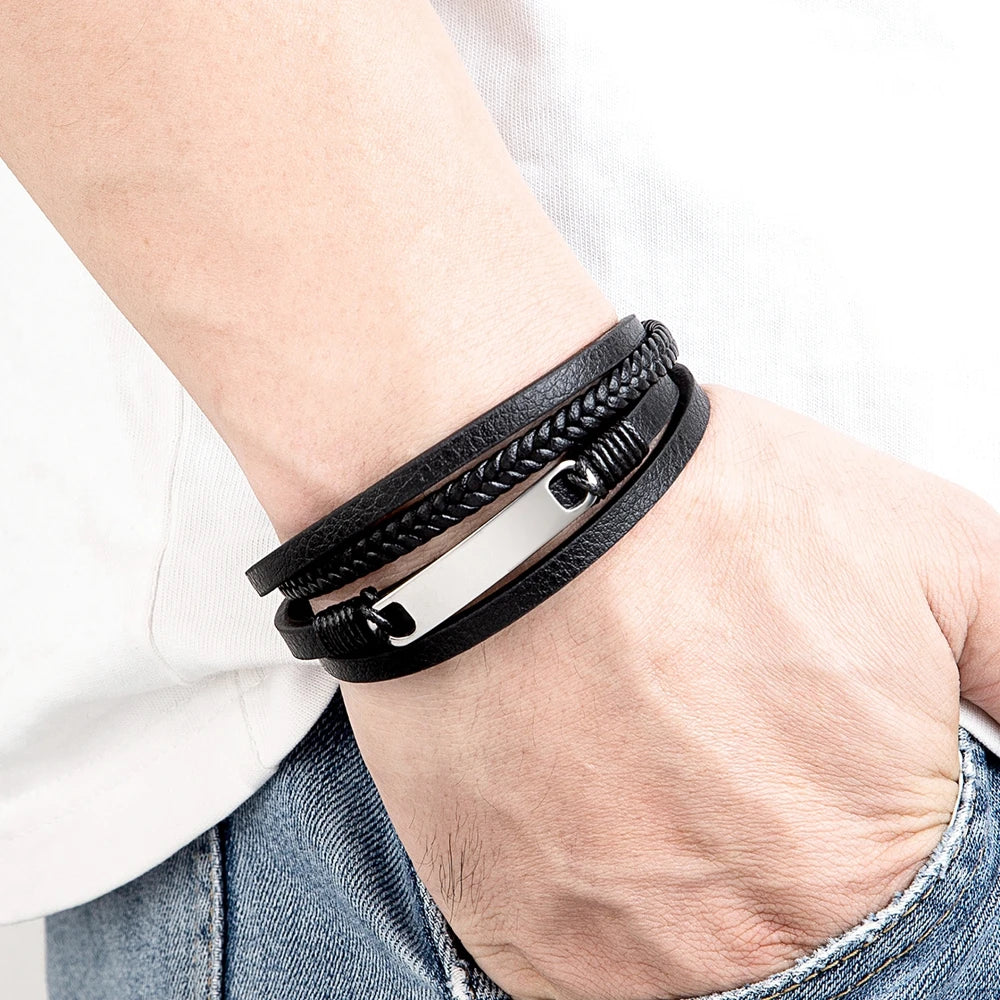 Eleganza Herren Multi-Layer Geflochtenes Lederarmband