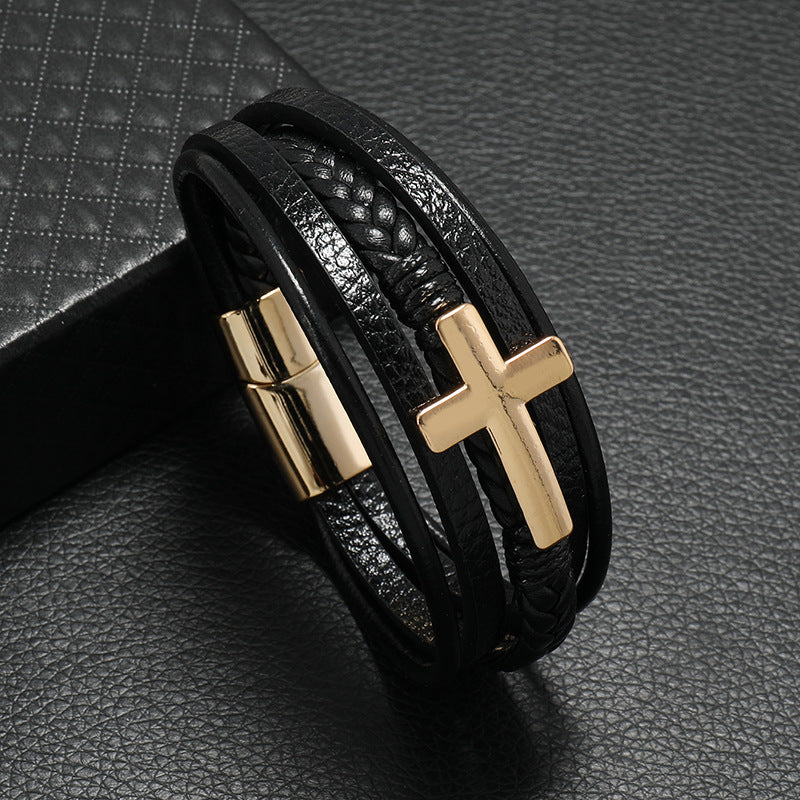 Eleganza Herren Lederarmband mit Kreuz