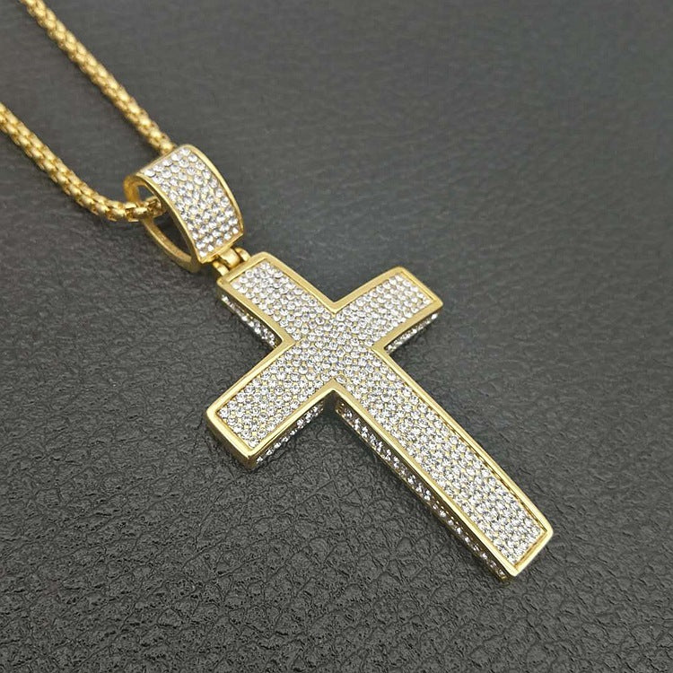 Eleganza Damen Titanstahl Vergoldete Diamant Kreuz Halskette