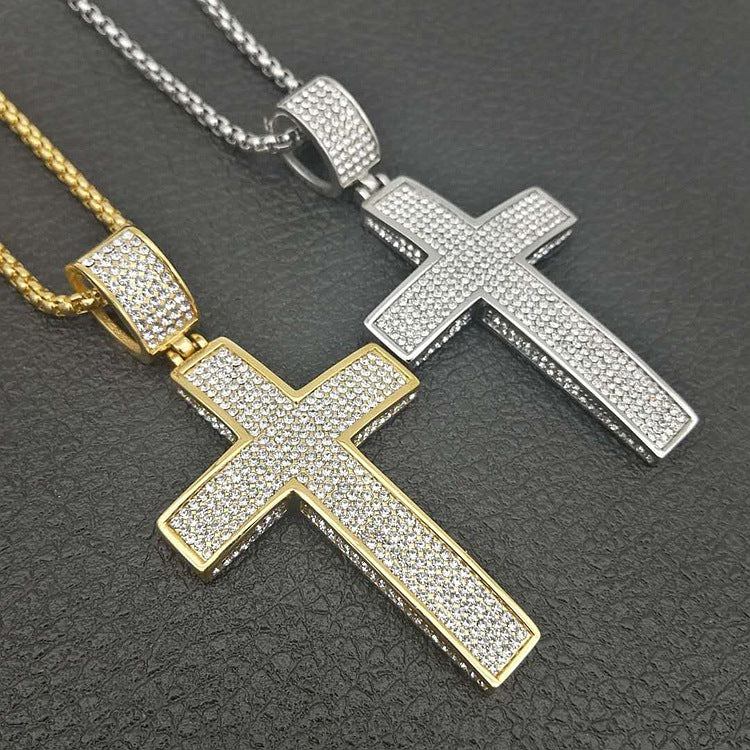 Eleganza Damen Titanstahl Vergoldete Diamant Kreuz Halskette
