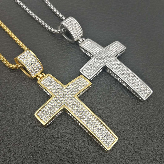 Eleganza Damen Titanstahl Vergoldete Diamant Kreuz Halskette