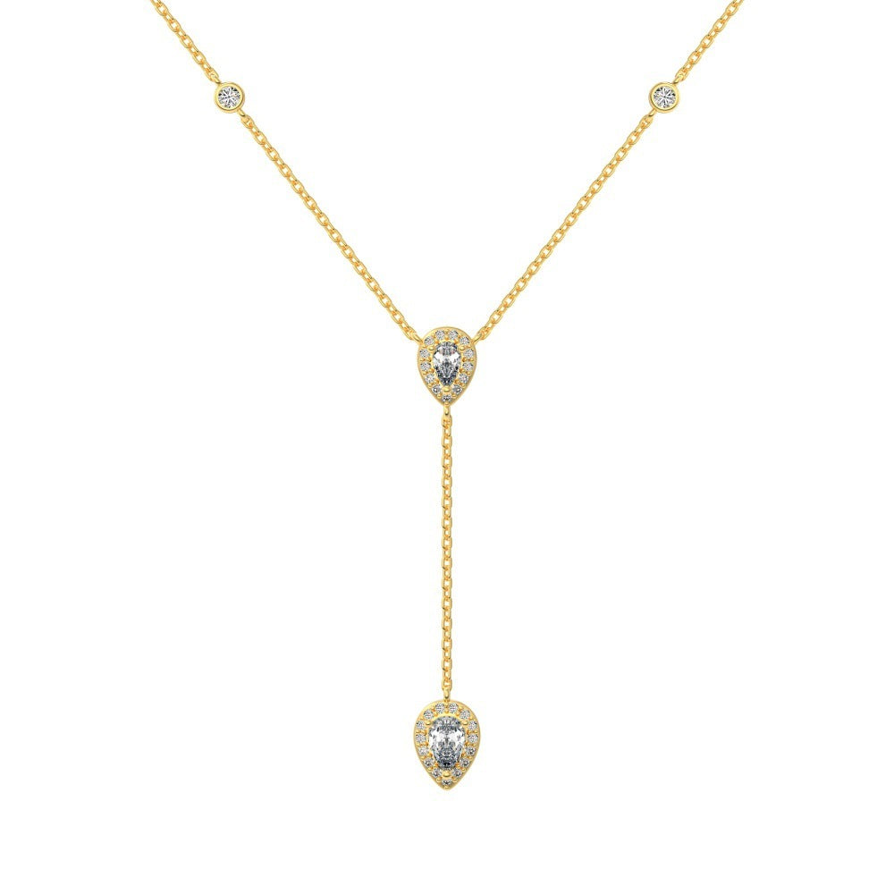 Eleganza Damen Silberne S925 Halskette mit tropfenförmigem Zirkonia-Anhänger und filigranem Design